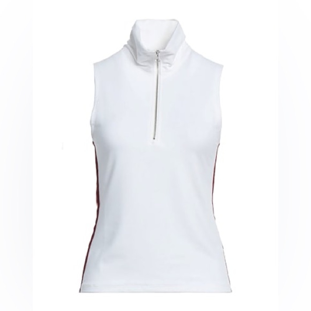 The Upside‎ Small Match Player Sleeveless Quarter-Zip Top White Pink Tennis Prep